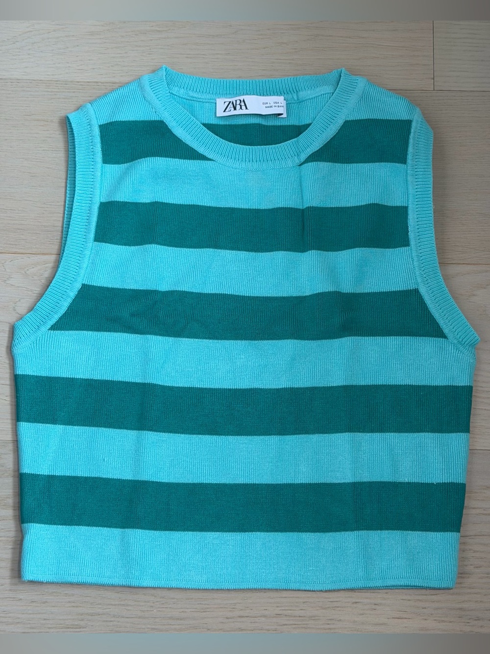 Zara Aqua & Teal Striped Knit Tank Top